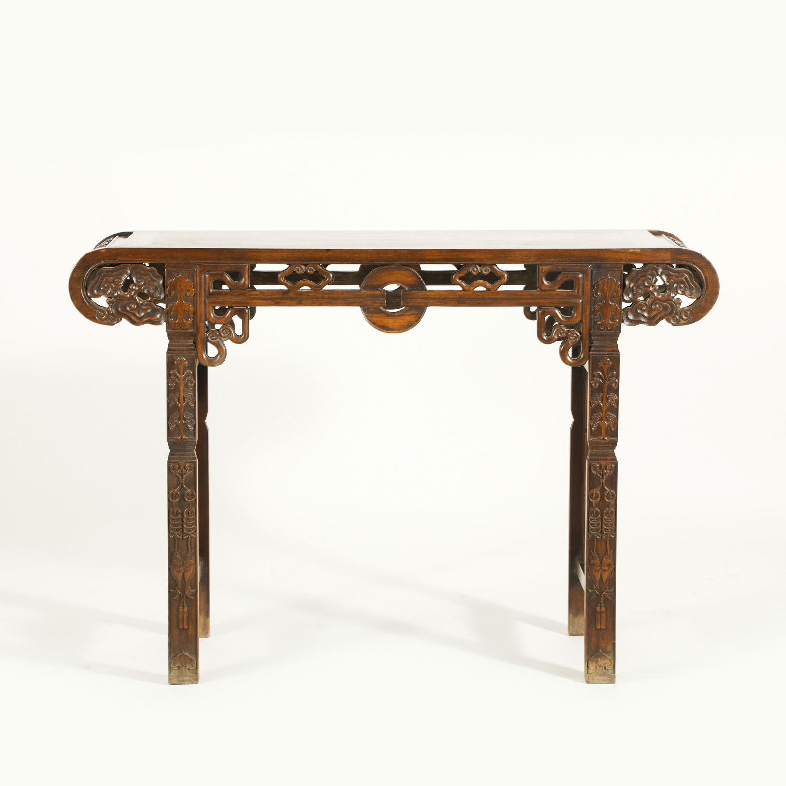ANTIQUE HUANGHUALI OPEN-WORKS CARVED BI-COIN HARP TABLE (1 of 16)