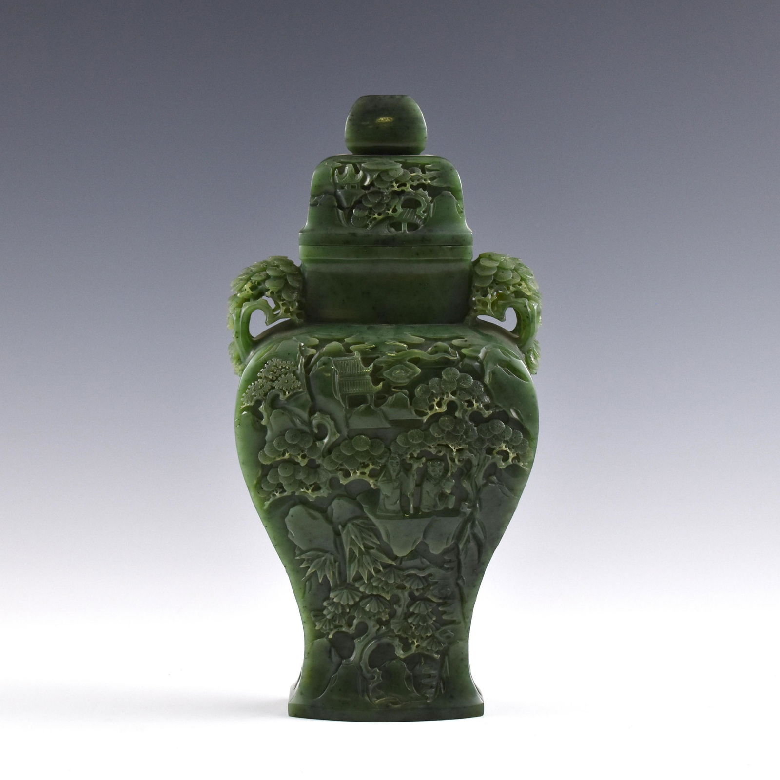 LARGE CHINESE SPINACH GREEN JADE URN (1 of 10)