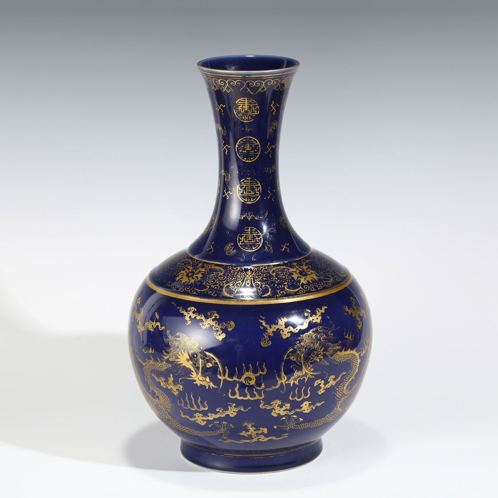 GUANGXU GILT DRAGON ON BLUE REWARD VASE (1 of 10)