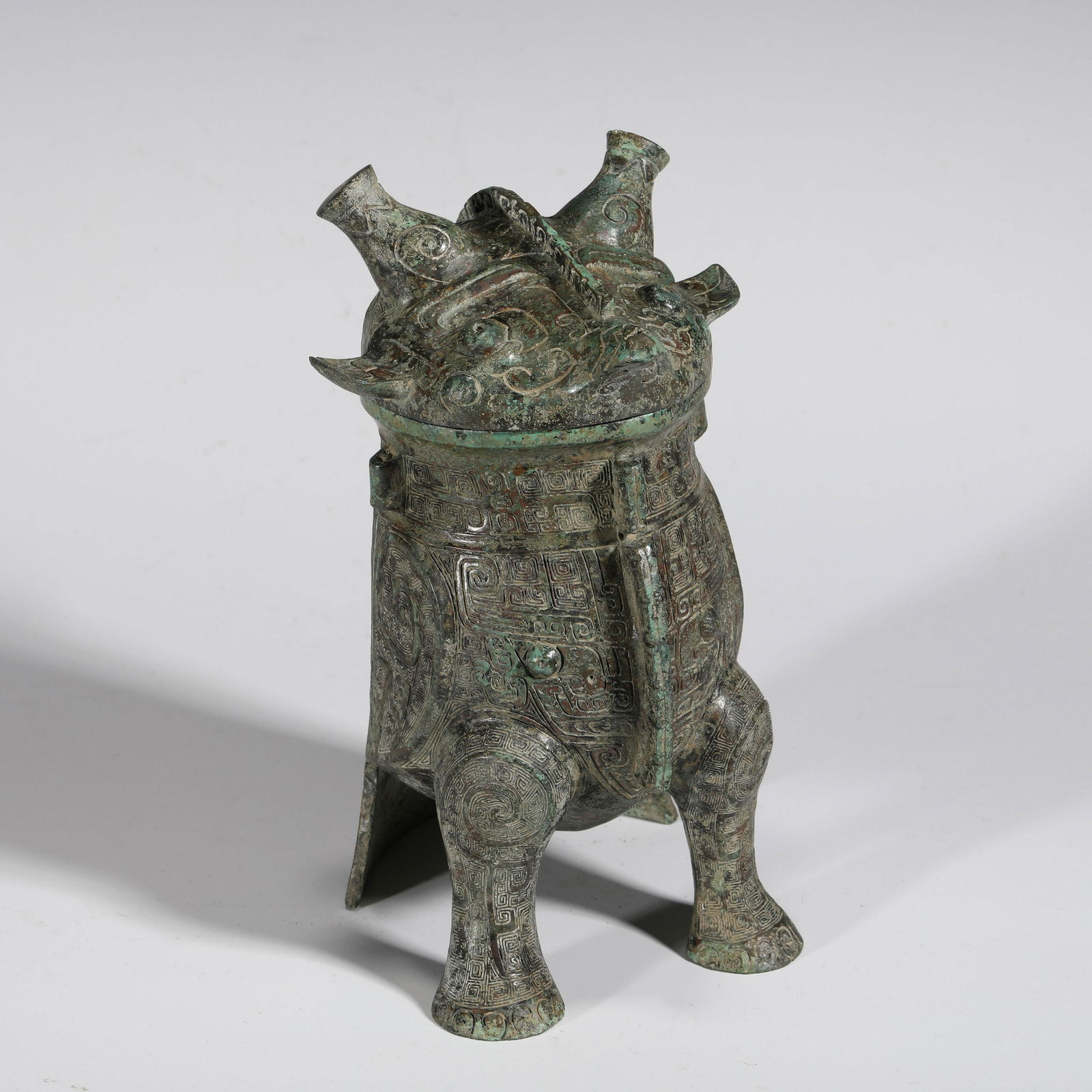 BIRD EFFIGY PATINATED BRONZE LIDDED CENSER (1 of 10)