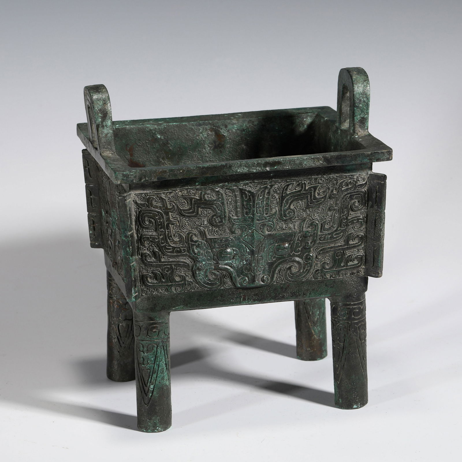 SHANG PATINATED BRONZE FANGDING CENSER (1 of 10)