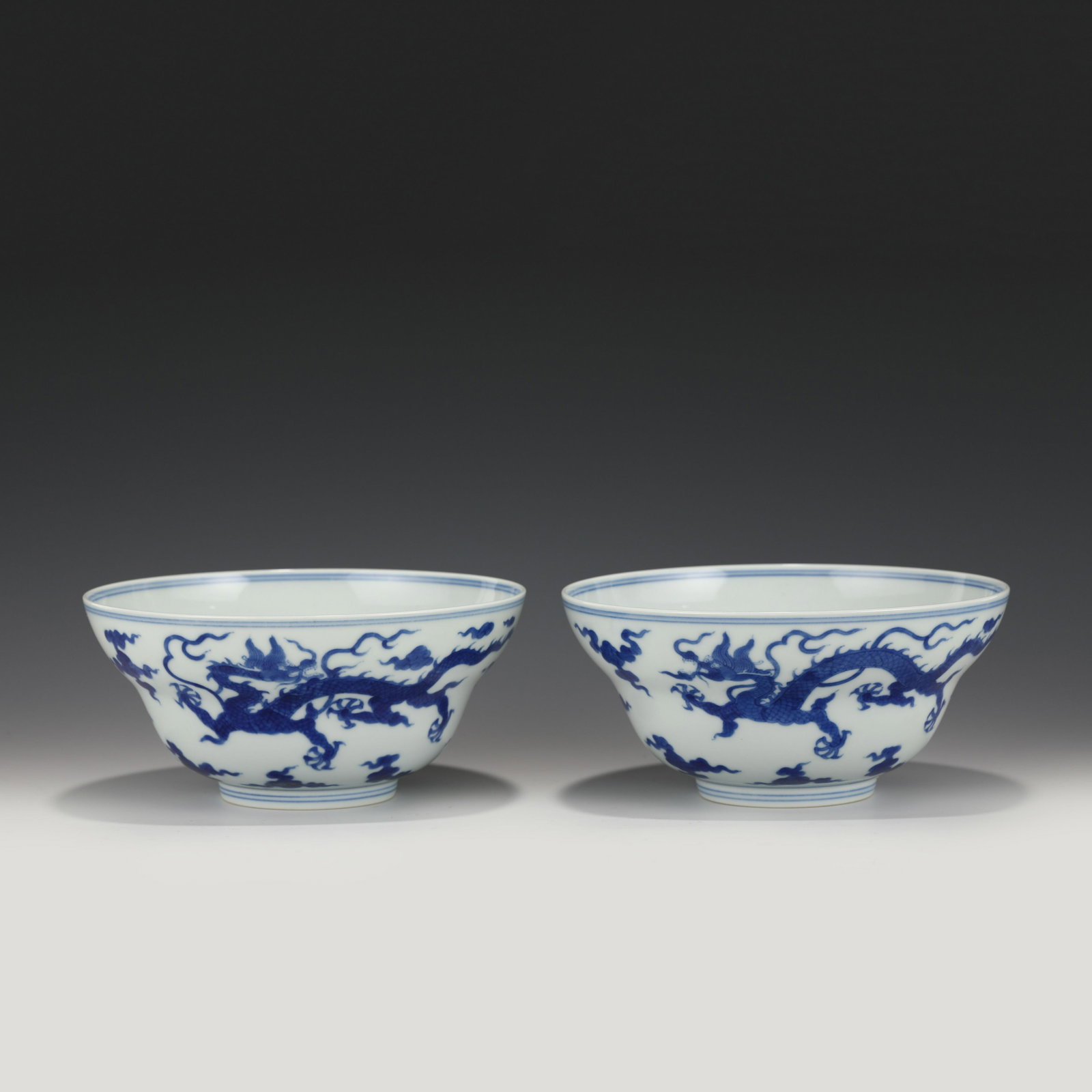 PAIR DAOGUANG BLUE & WHITE WAISTED BOWLS: PROVENANCE: John Gorse (1945-2020) of Charleston, SC. A business entrepreneurs, private collectors. A retired as senior vice president for legal and regulatory affairs in 1981. After retirement he foc