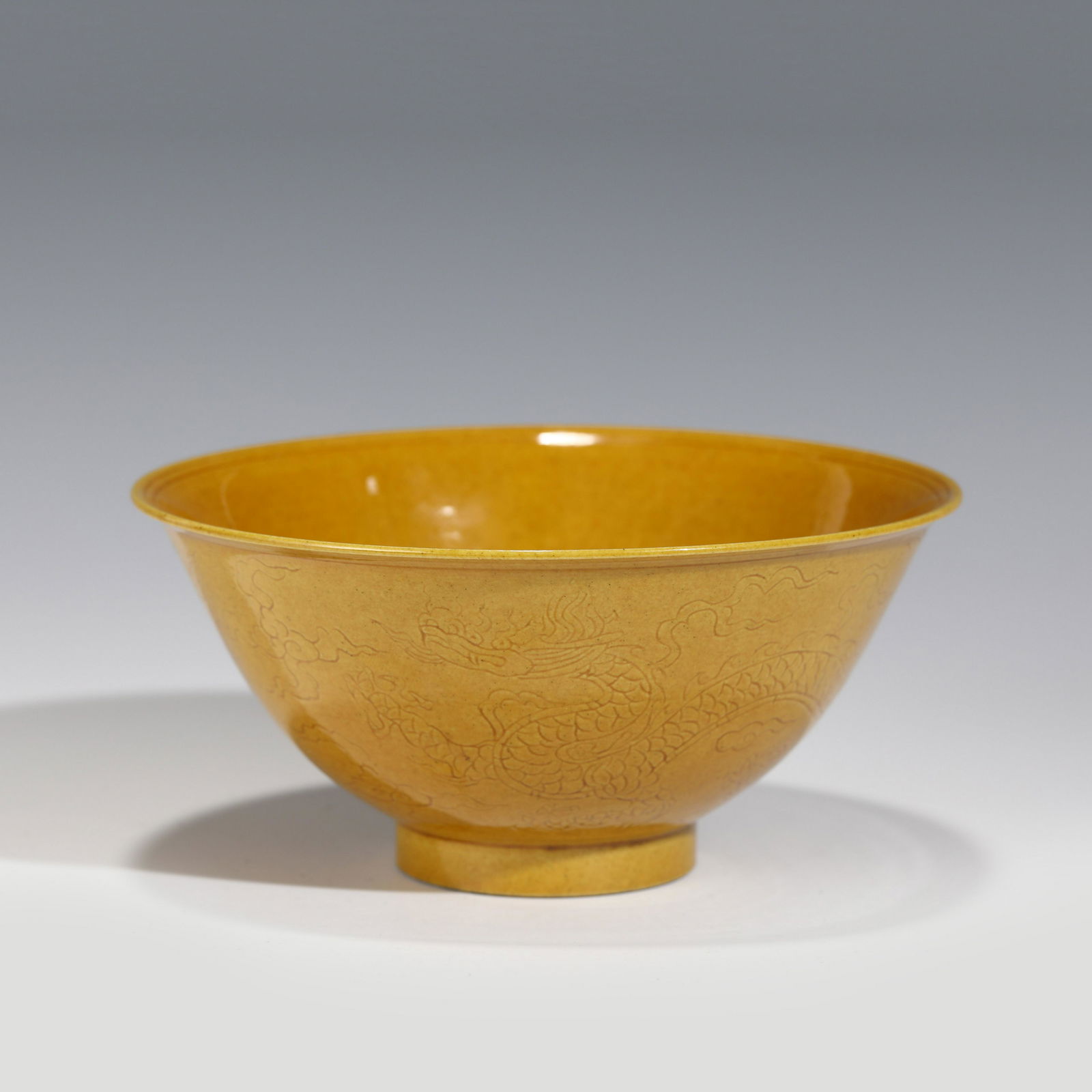 MING CHENGHUA SGRAFFITO DRAGON YELLOW GLAZED BOWL (1 of 10)