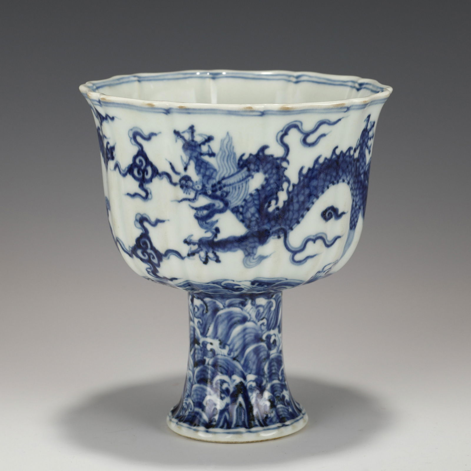 MING XUANDE BLUE & WHITE HIGH STEM BOWL (1 of 10)