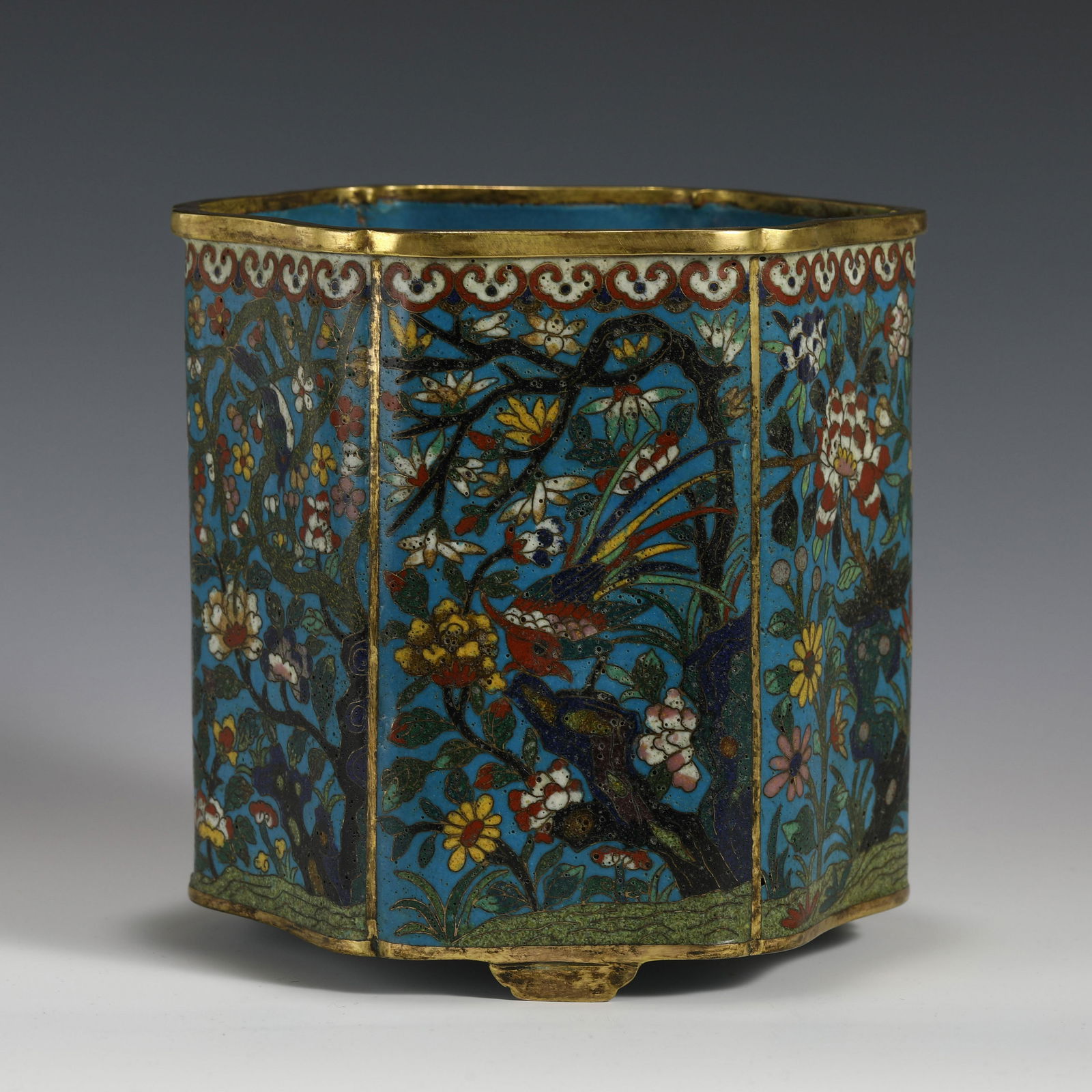 QIANLONG GILT BRONZE CLOISONNE BRUSH POT (1 of 10)