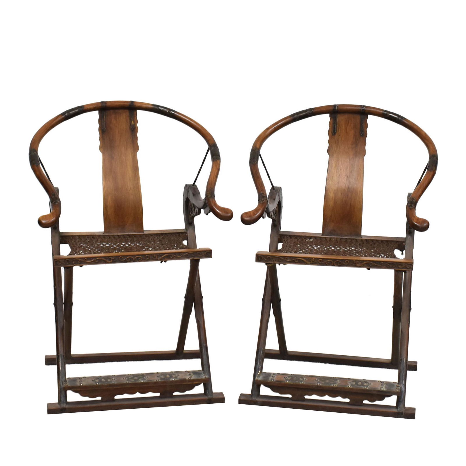 PAIR OF BRASS-MOUNTED HUANGHUALI FOLDING CHAIRS (1 of 14)