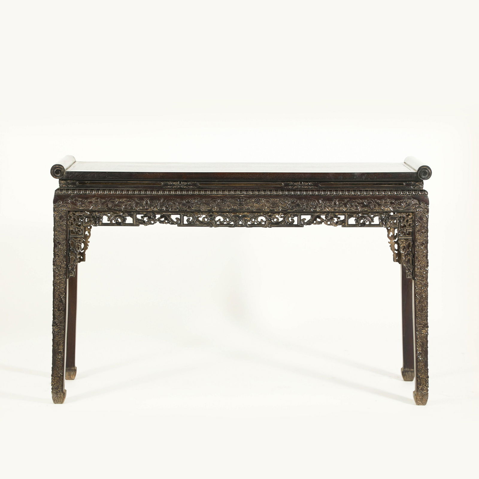 ANTIQUE ZITAN OPEN-WORKS CARVED EVERTED RIM SIDE TABLE (1 of 10)