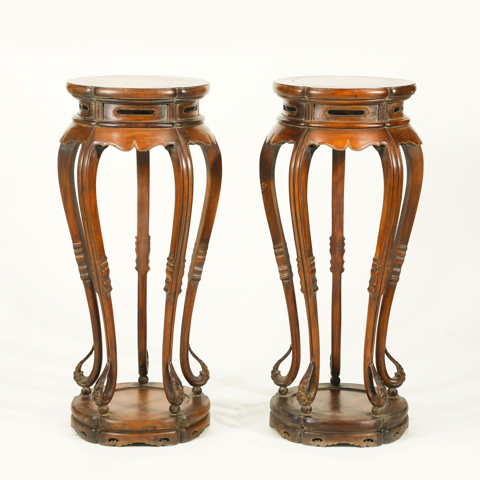 PAIR ANTIQUE HUANGHUALI CABRIOLE FLORI FORM PLANT (1 of 10)