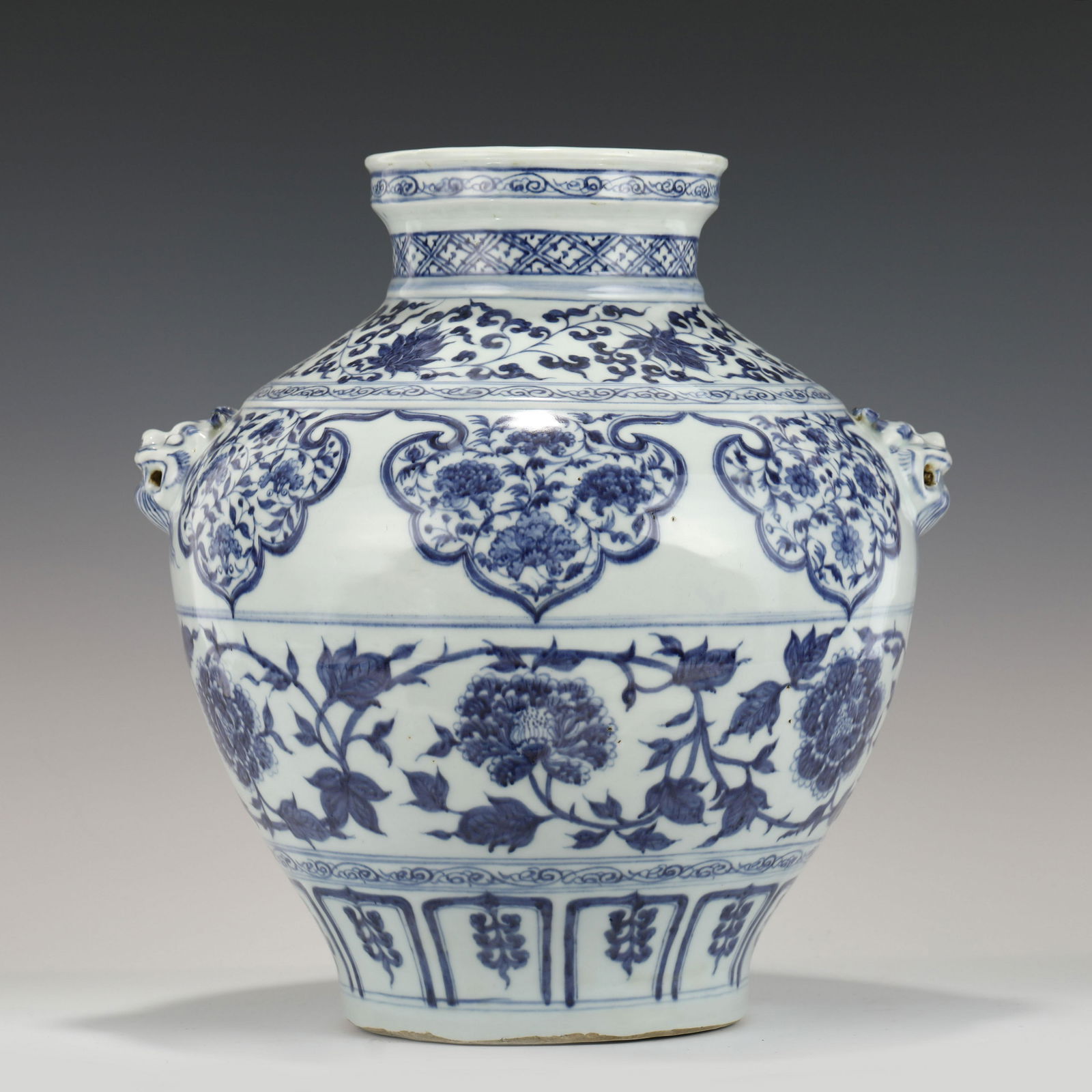 YUAN BLUE & WHITE FLORAL AMPHORA JAR (1 of 10)