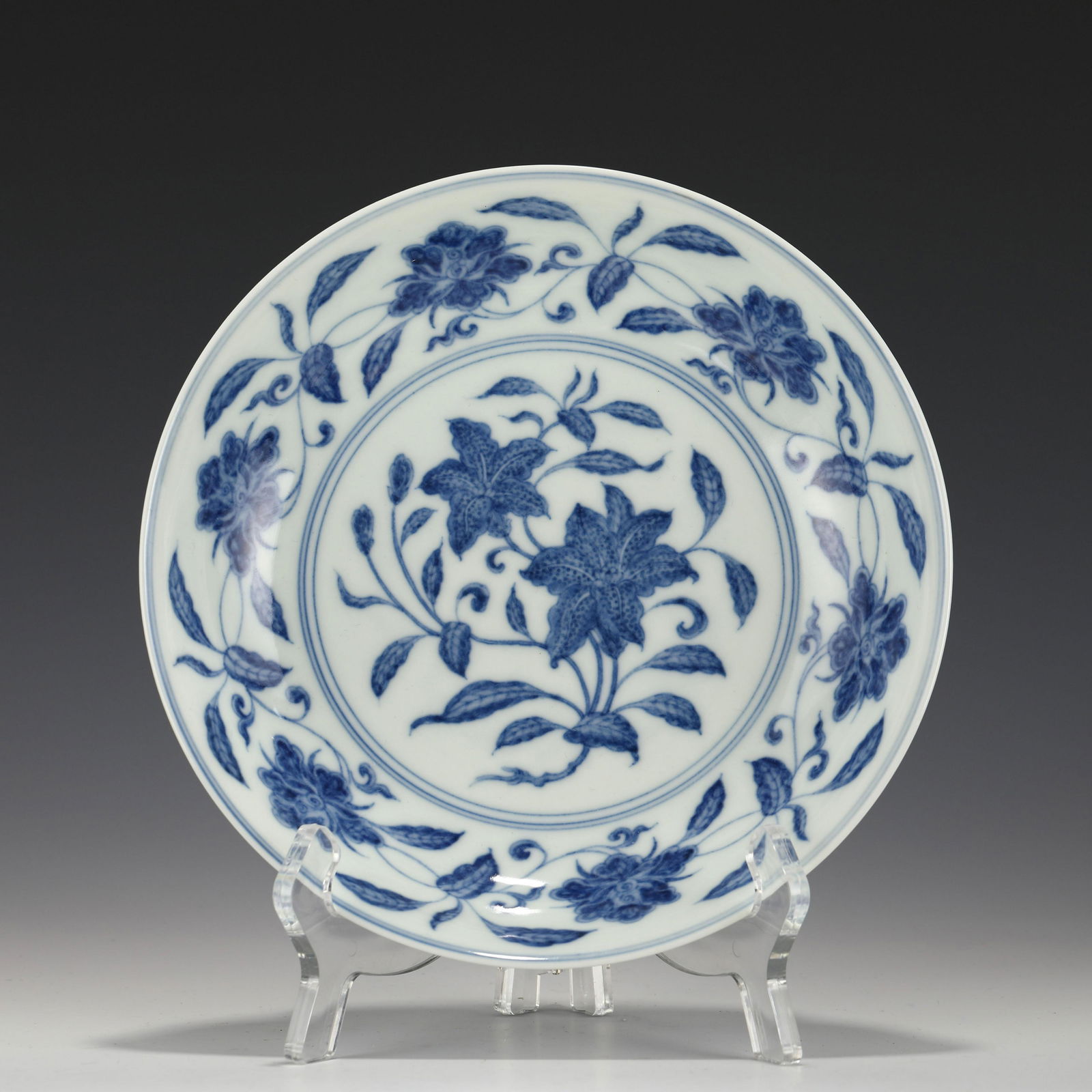MING CHENGHUA BLUE & WHITE HIBISCUS PLATE (1 of 10)