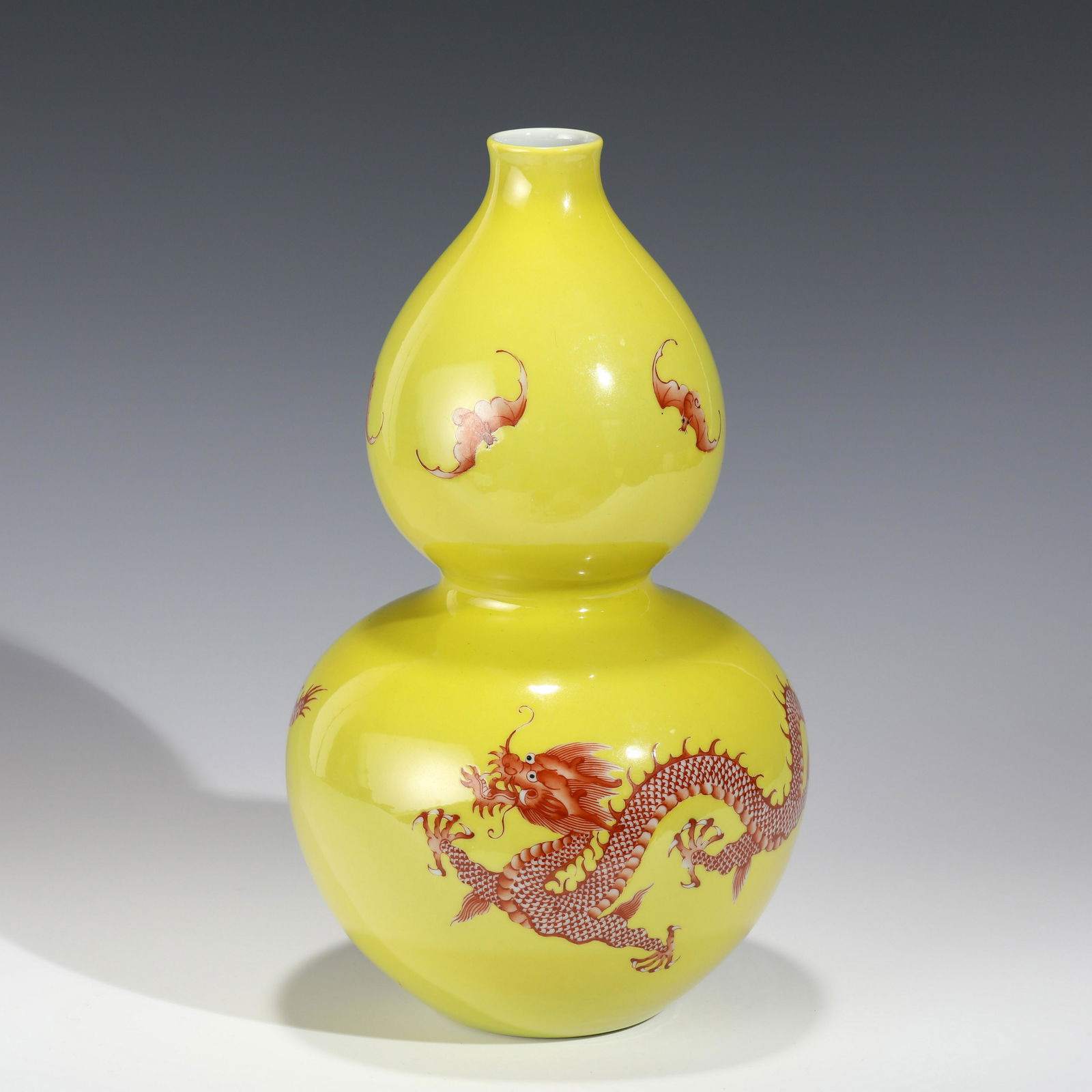 QIANLONG RED DRAGON & FU BATS YELLOW DOUBLE GOURD (1 of 10)