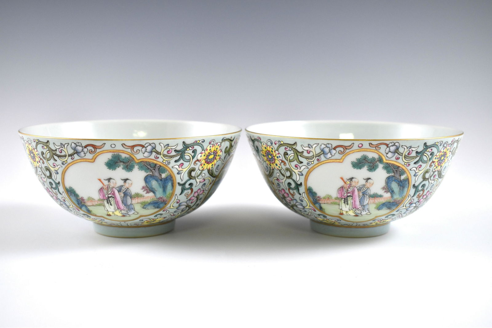 PR. Qianlong open face figurine landscape bowls (1 of 8)