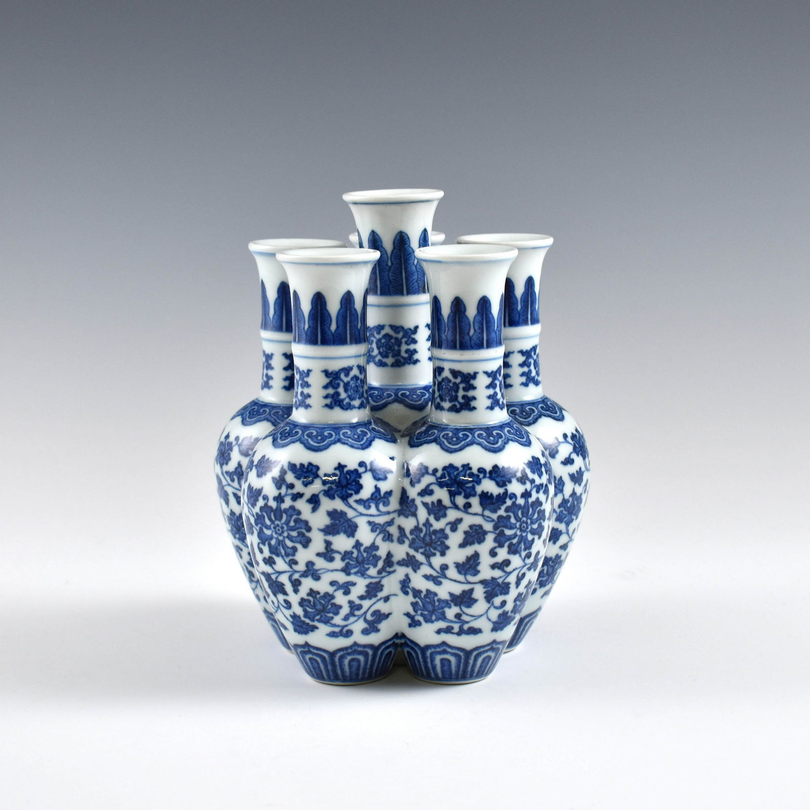 QING BLUE & WHITE WRAPPED FLORAL CONJOINED VASE (1 of 7)