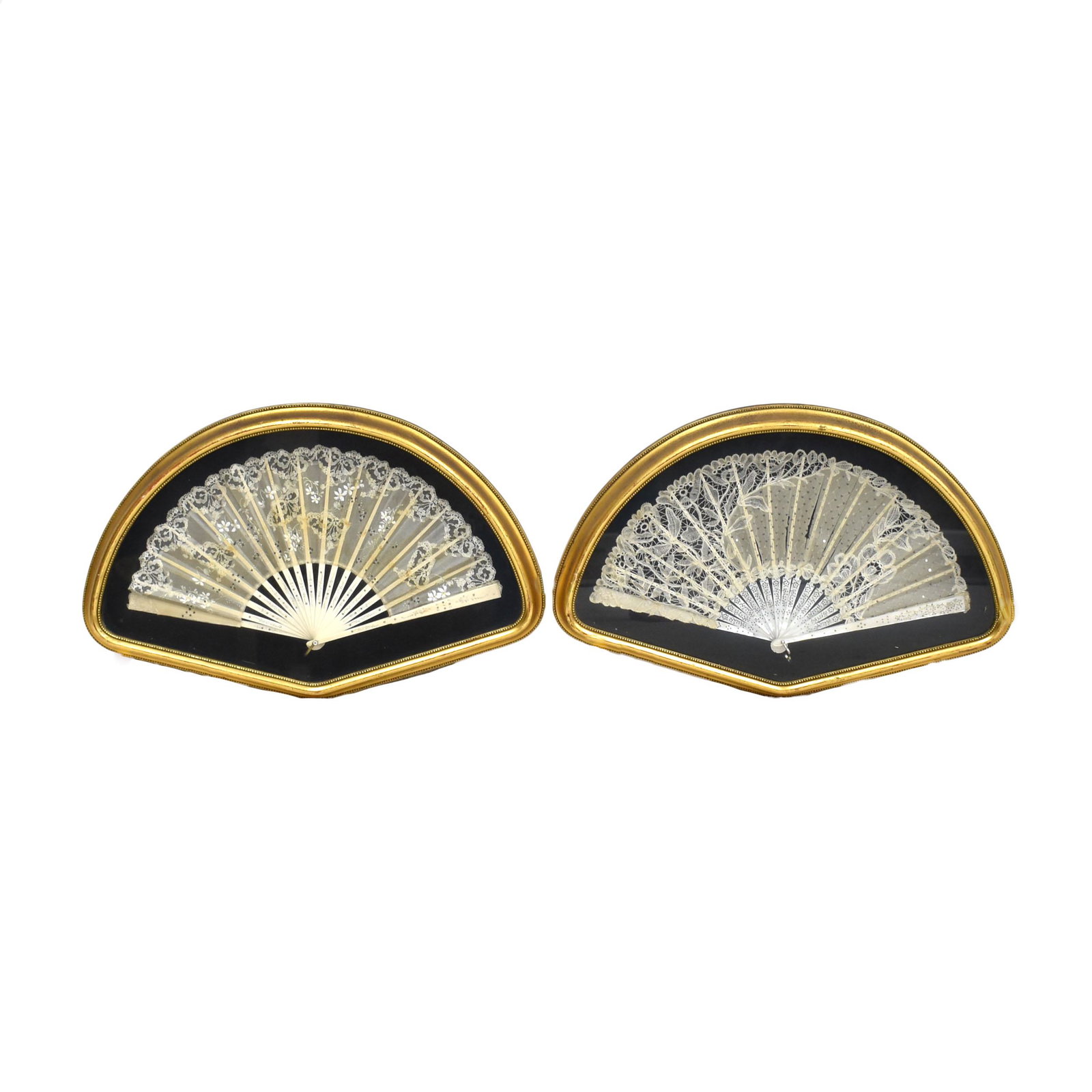 PAIR OF ANTIQUE FRAMED FANS (1 of 9)