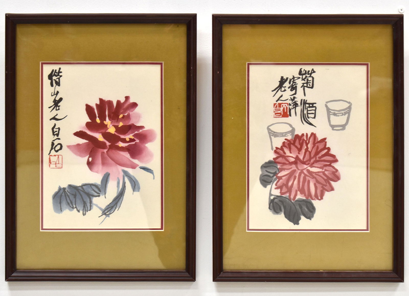 QI BAISHI A PAIR OF CHINESE PAINTINGS OF CHRYSANTHEMUM (1 of 8)