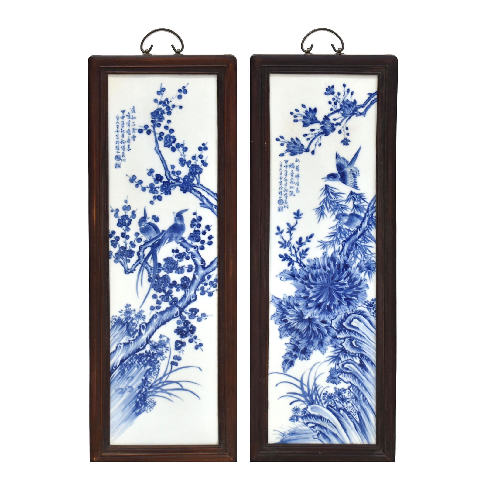 A PAIR OF WANG BU BLUE AND WHITE PORCELAIN PANELS (1 of 10)