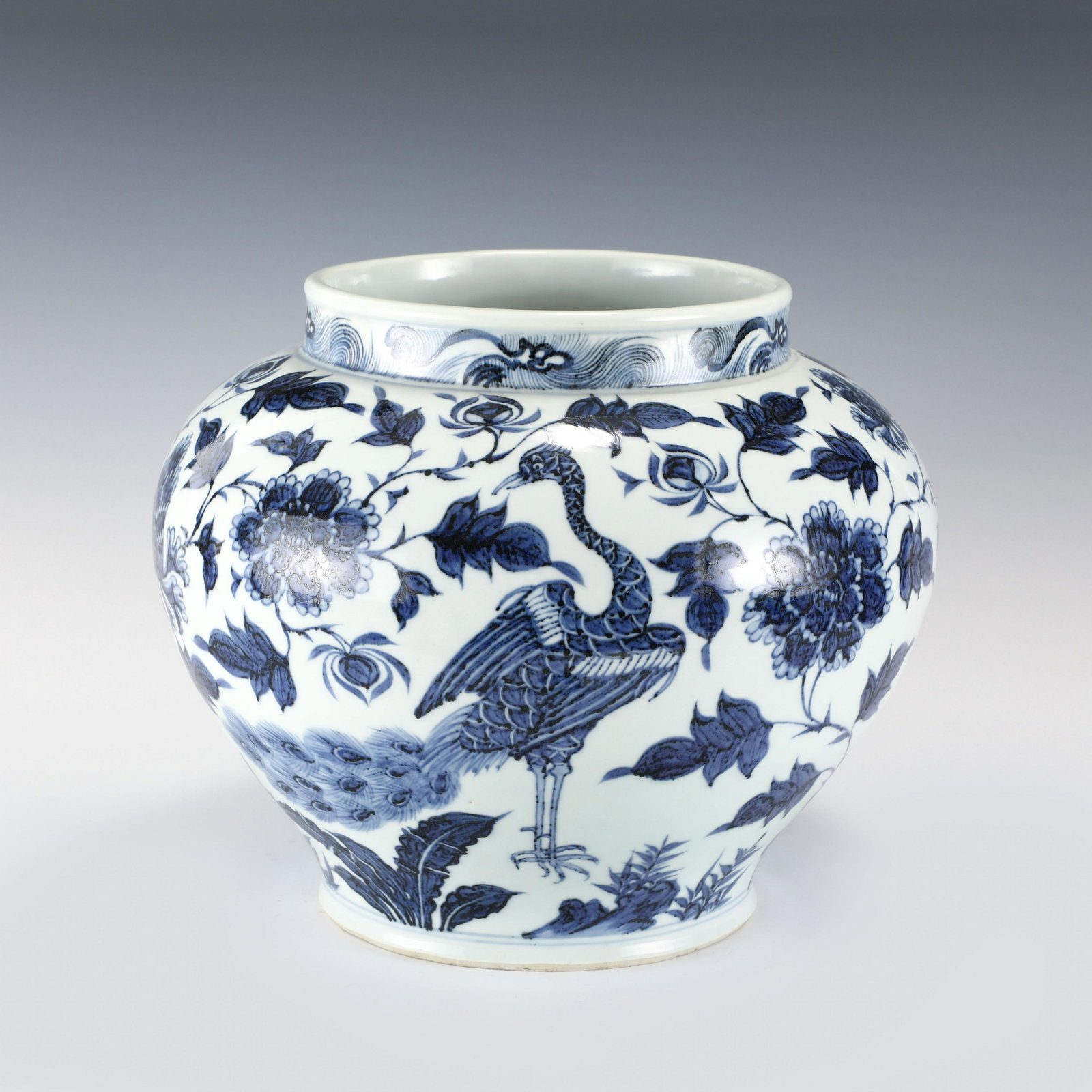 YUAN DYNASTY BLUE & WHITE CRANE JAR (1 of 10)