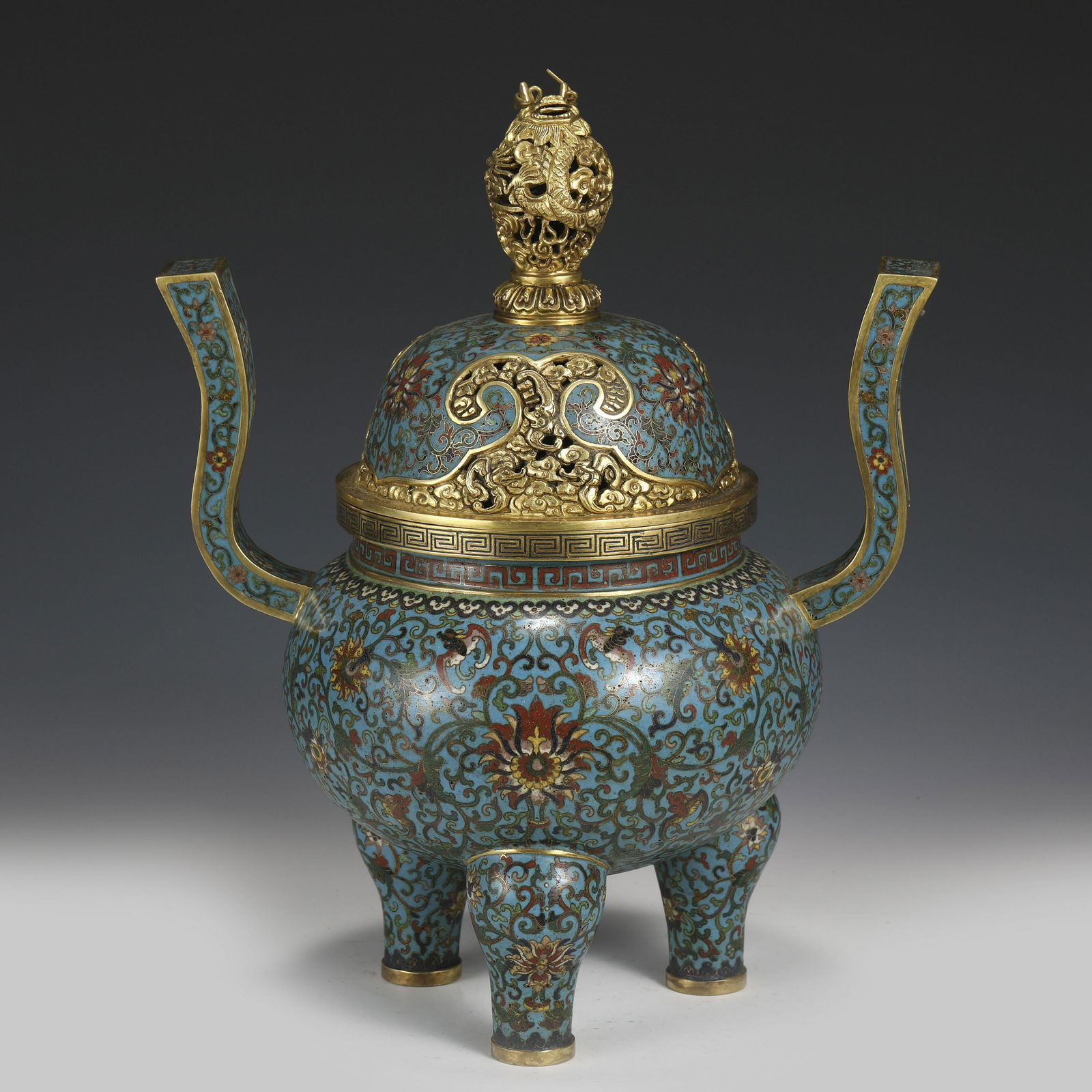 QING QIANLONG CLOISONNE LIDDED INCENSE BURNER (1 of 10)