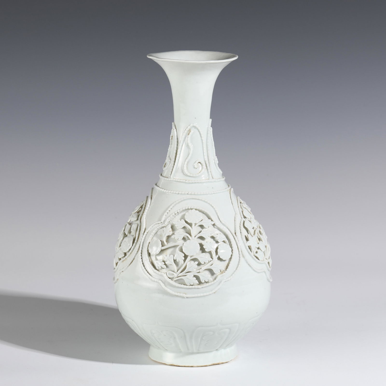 YUAN TIANBAI GLAZE PEAR CARVED PORCELAIN BOTTLE (1 of 9)