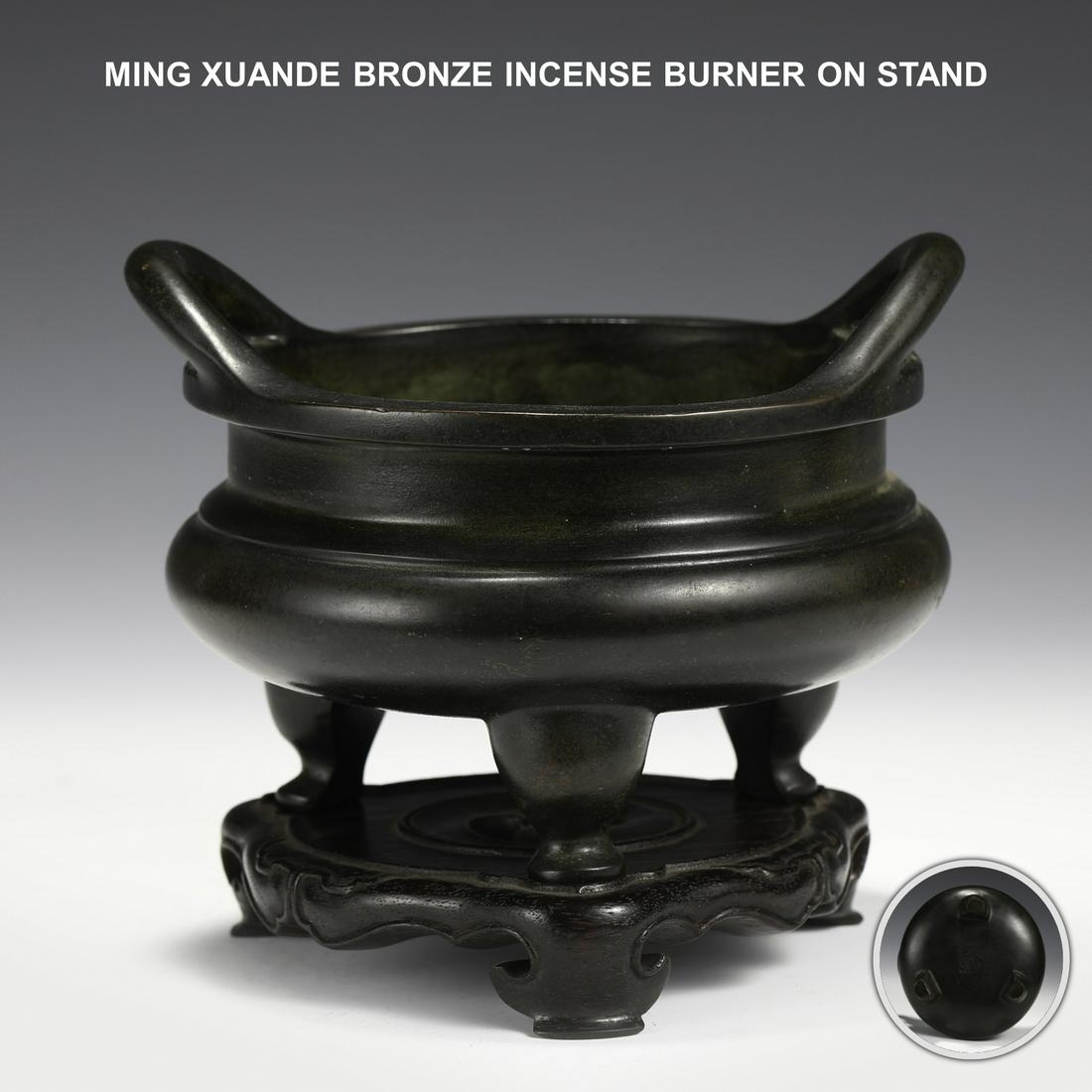 MING XUANDE BRONZE INCENSE BURNER ON STAND (1 of 9)