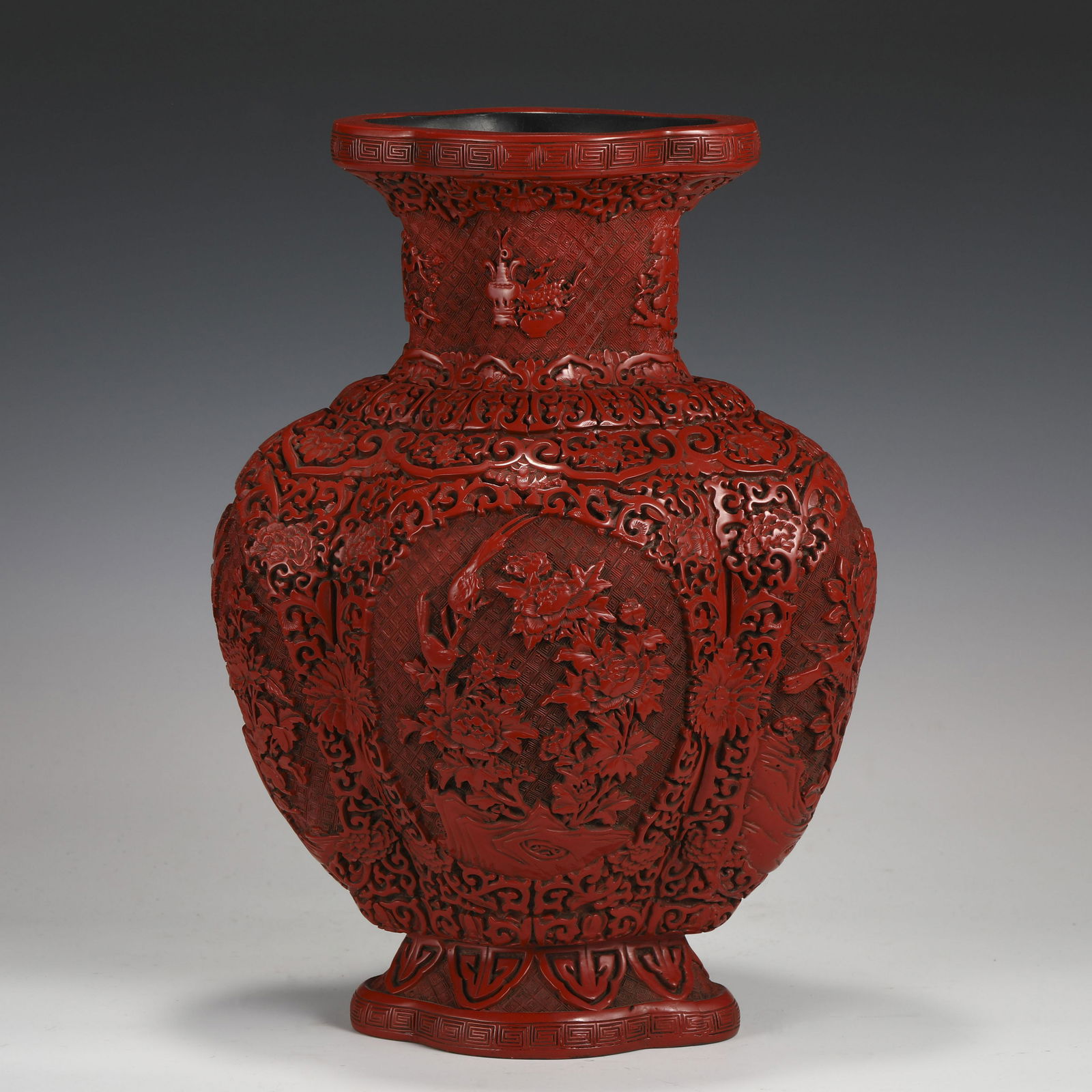 QING QIANLONG CARVED CINNABAR QUADRELOBE BODY VASE (1 of 9)