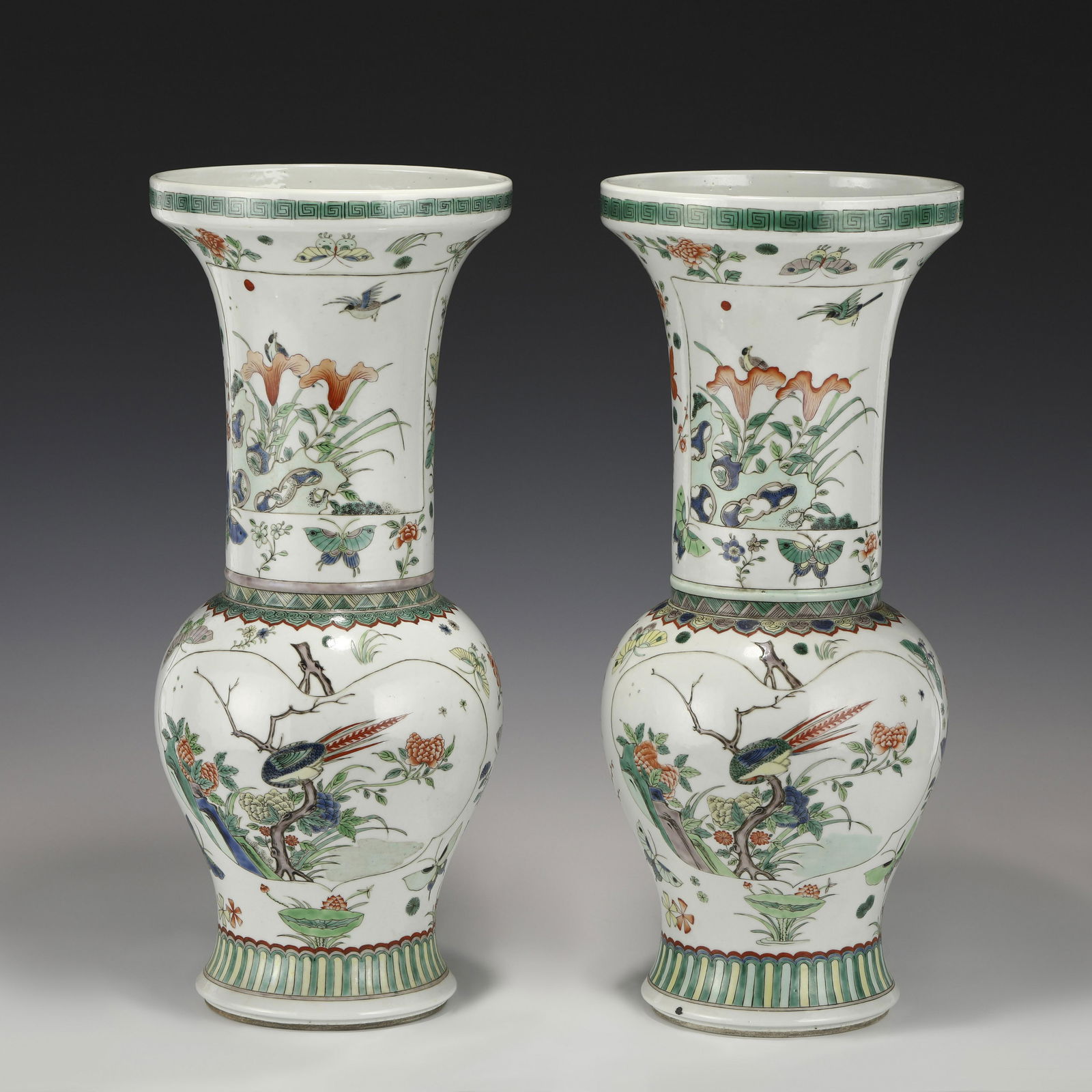 PAIR OF QING KANGXI WUCAI GU VASES (1 of 12)