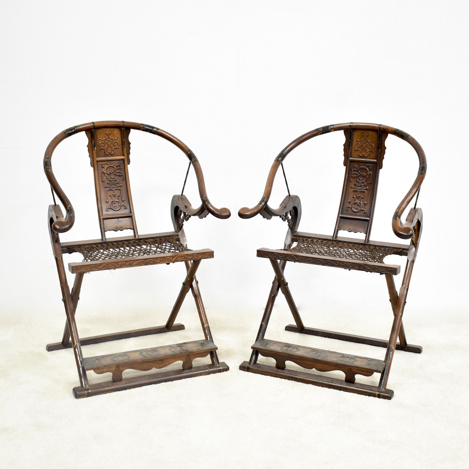 PAIR OF BRASS-MOUNTED HUANGHUALI FOLDING CHAIRS (1 of 7)