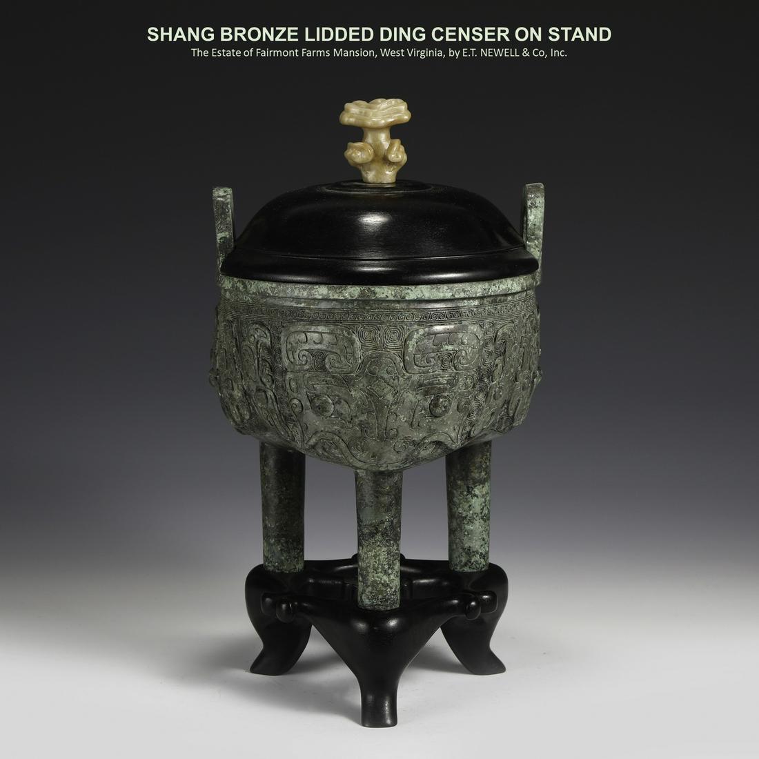 SHANG BRONZE LIDDED DING CENSER ON STAND (1 of 10)