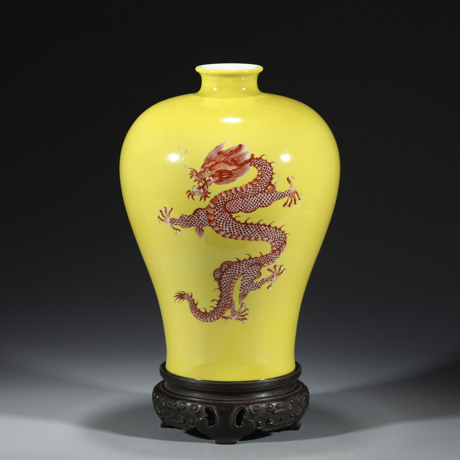 YONGZHENG YELLOW GLAZED ALUM RED MEIPING JAR ON STAND (1 of 10)