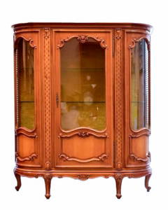 FRENCH LOUIS XV CARVED WALNUT CURVED SIDE VITRINE