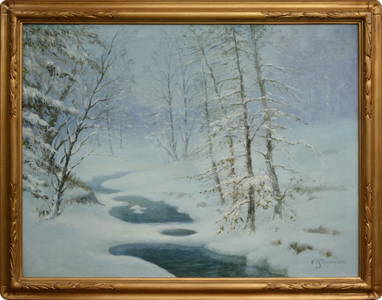 ARNO BRETSNYDER (1885-1969) â€œWINTER SNOW SCENE&rdquo; OIL ON CANVAS 30.5&rdquo; X 40&rdquo;