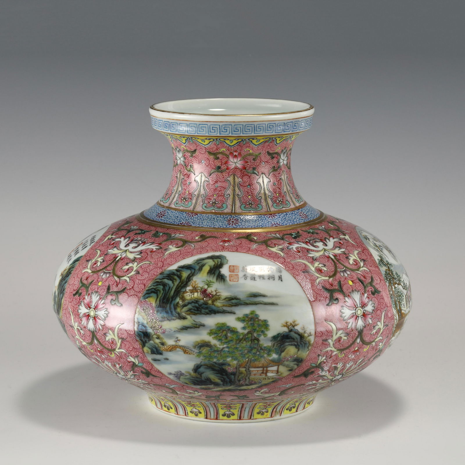 QING DYNASTY YONGZHENG FAMILLE ROSE FLAT BELLY DISHWARE BOTTLE VASE (1 of 10)