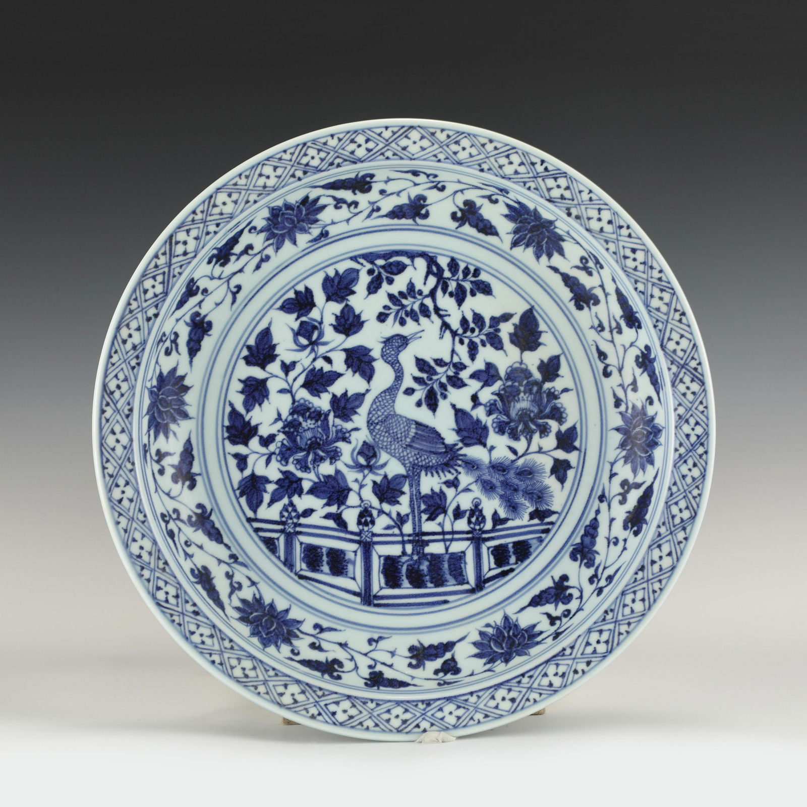 YUAN DYNASTY BLUE AND WHITE PEACOCK PLATE (1 of 10)