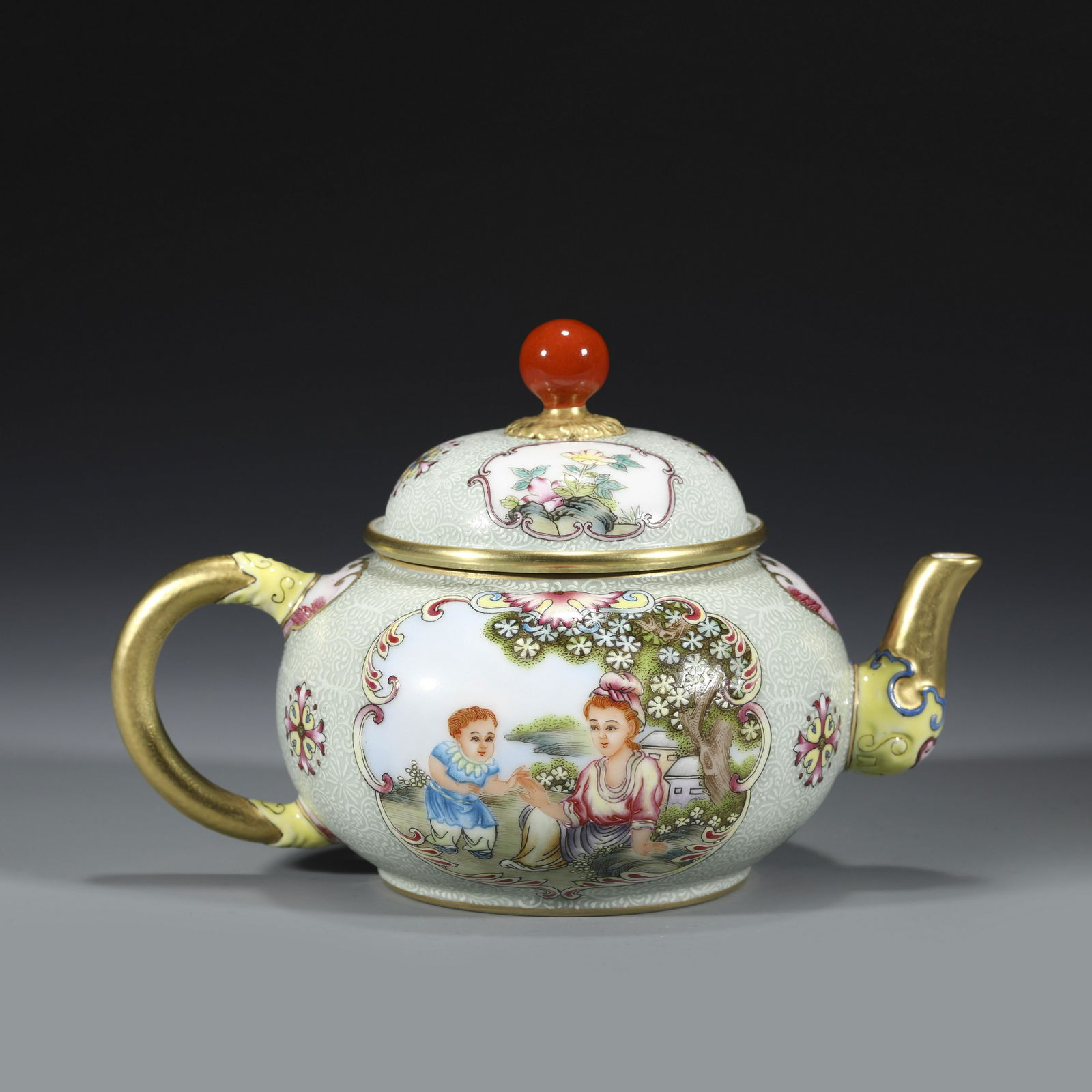 QING ENAMEL WESTERN MOTIF TEA POT (1 of 10)