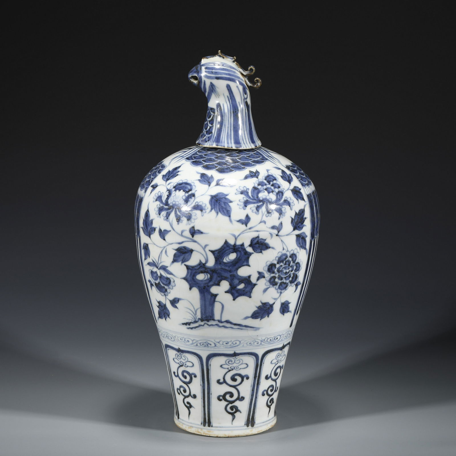 YUAN BLUE & WHITE CHICKEN HEAD BOTTLE VASE (1 of 10)