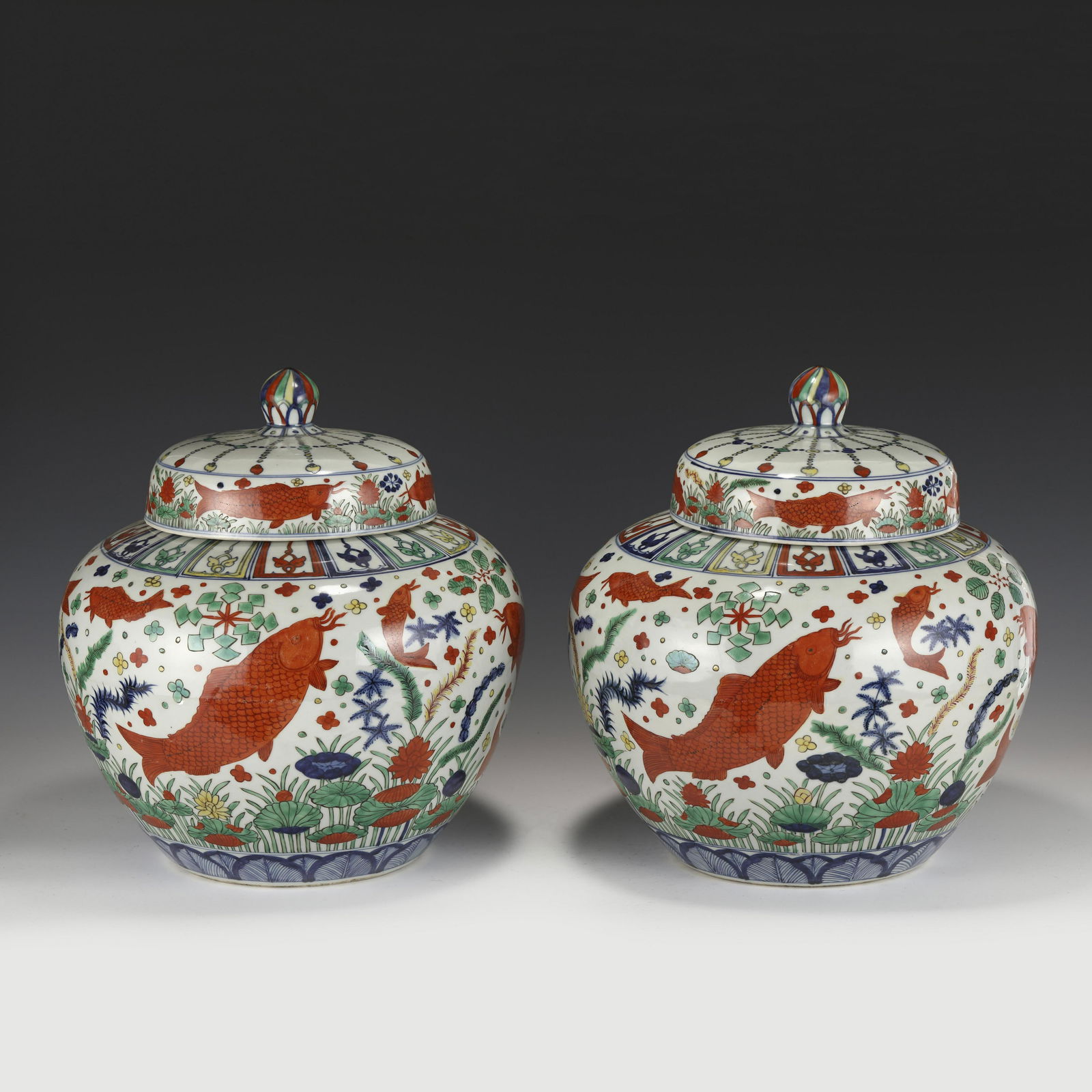 MING JIAJING WUCAI FISH MOTIF LIDDED JAR (1 of 11)