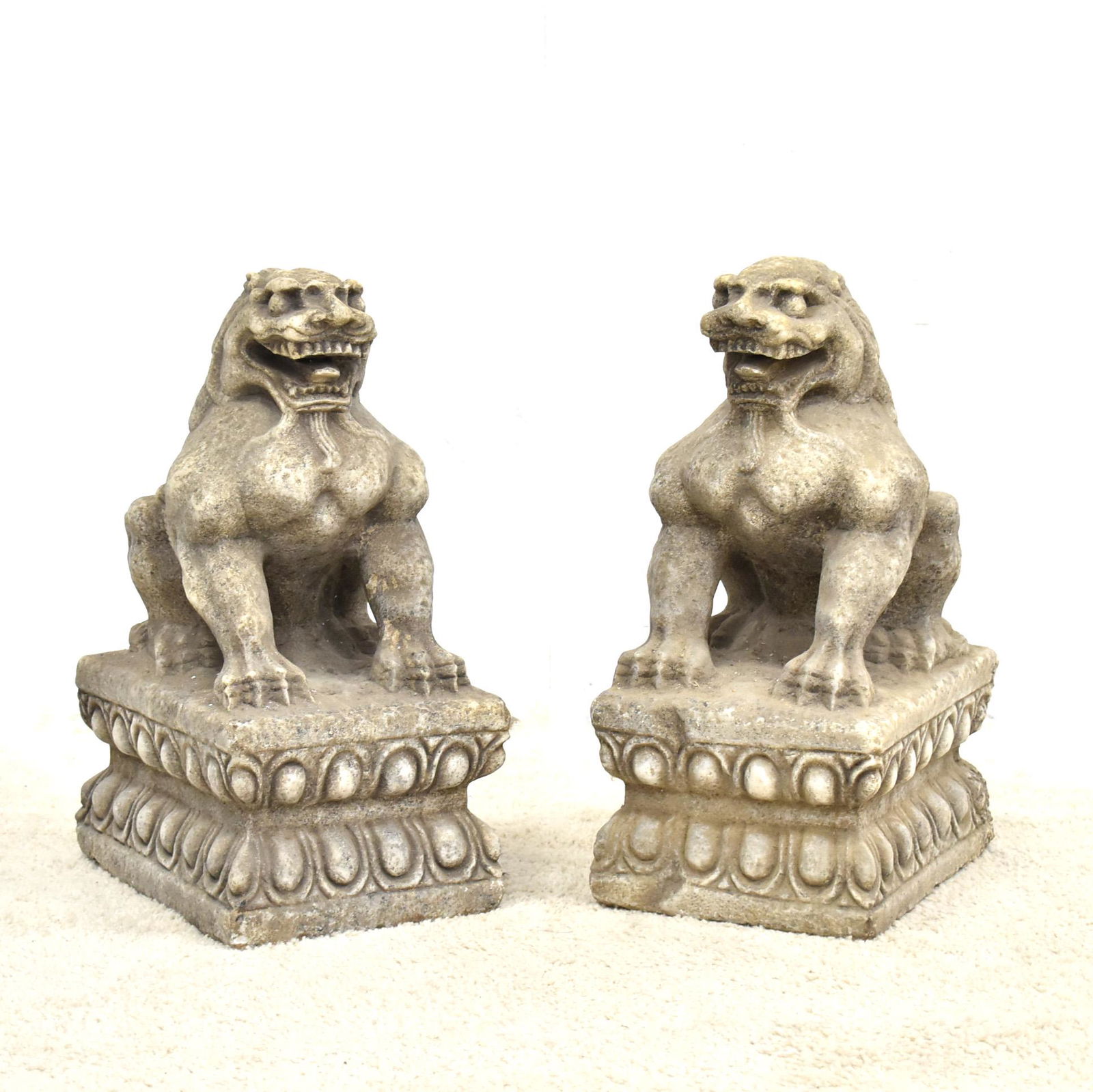 PAIR OF CHINESE CARVED STONE FOO LION STATUES (1 of 20)