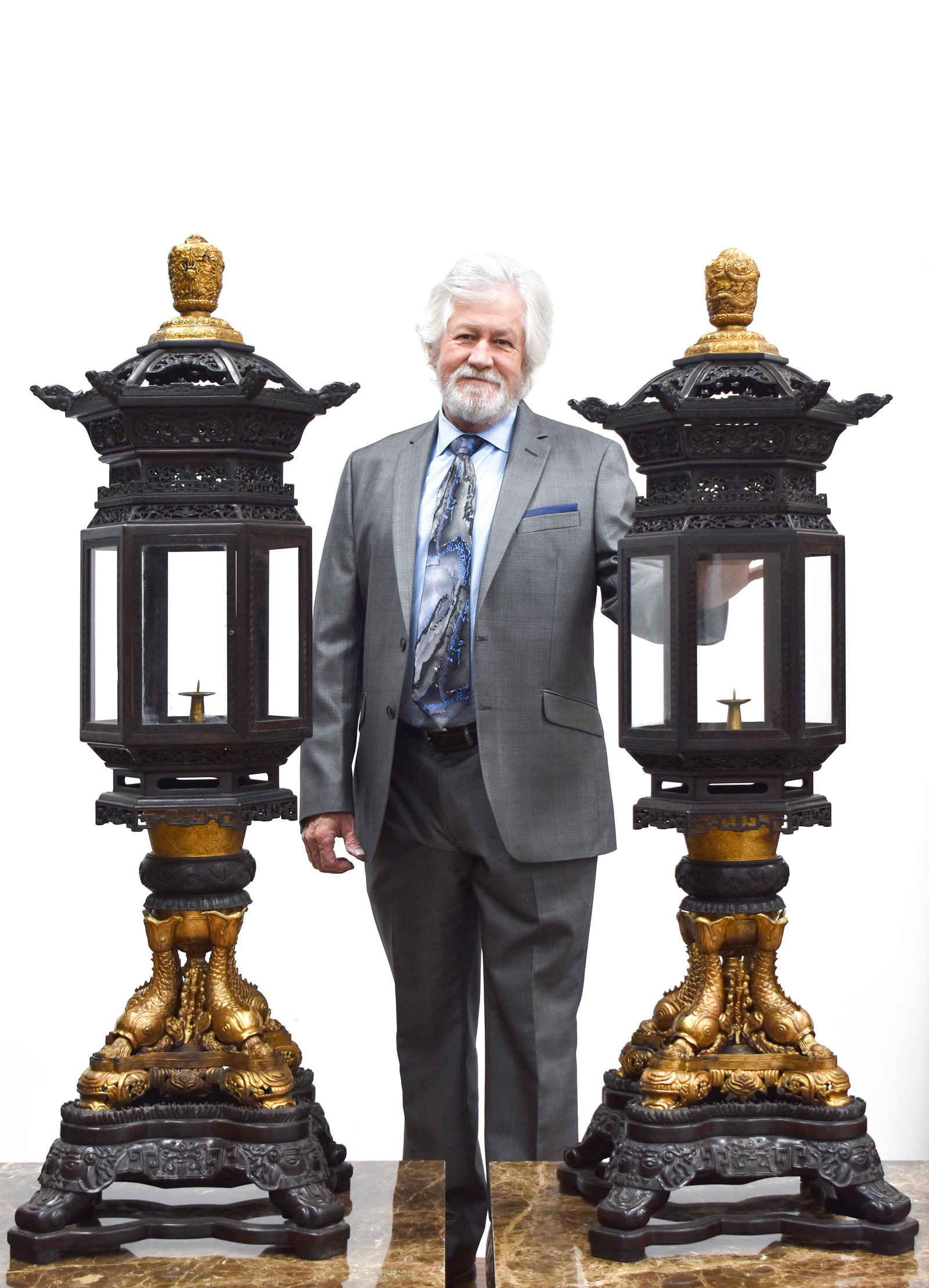 PAIR OF ZITAN CARVED PALACE LANTERN (1 of 10)