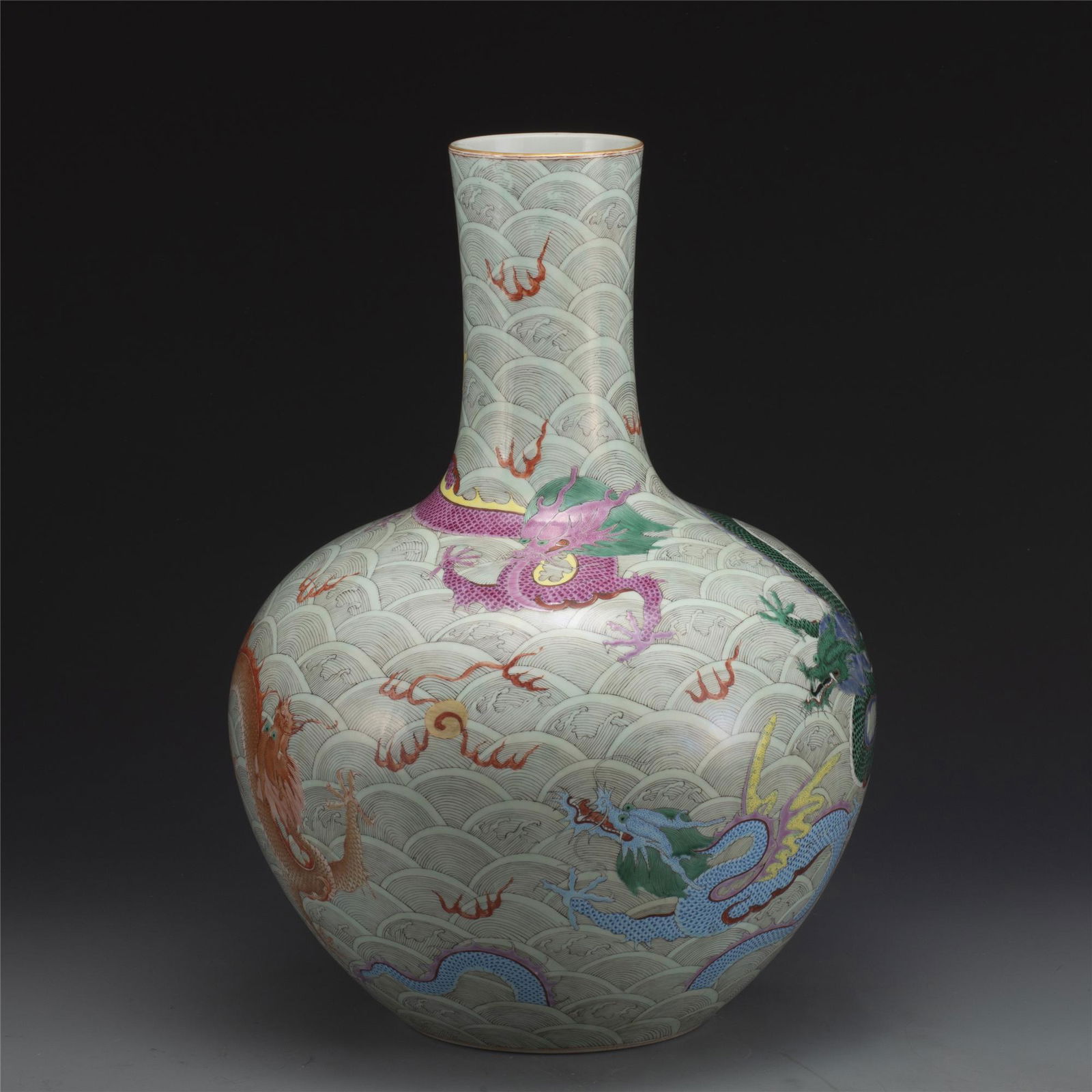 QING FAMILLE ROSE DRAGONS CELESTIAL VASE (1 of 9)