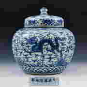 WANLI BLUE & WHITE DRAGON PHOENIX COVERED JAR First Image