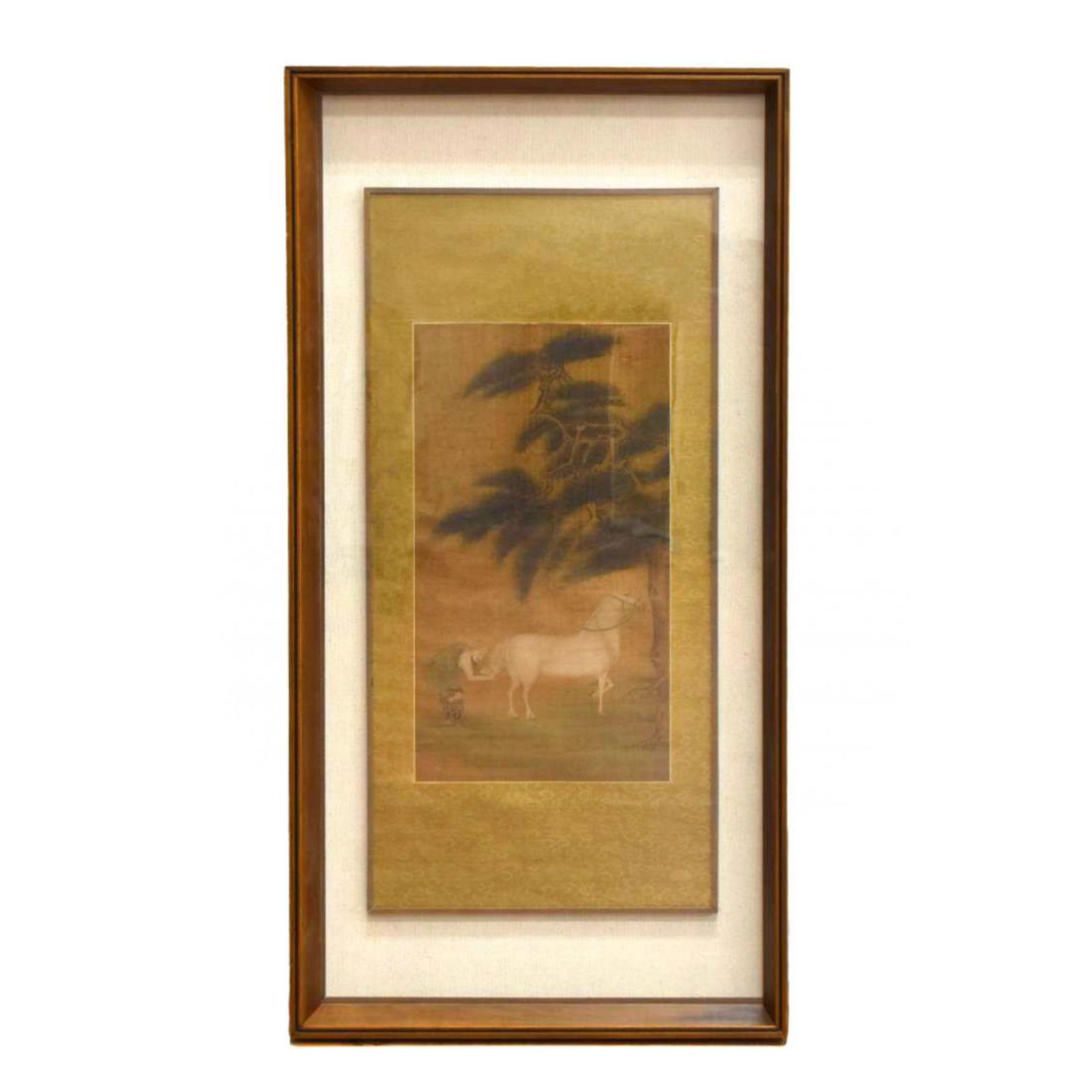 FRAMED SILK PAINTING OF HORSE BENEATH PINE TREE (1 of 6)