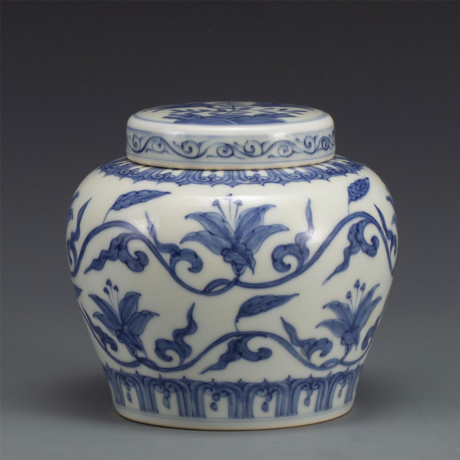 MING CHENGHUA BLUE & WHITE LOTUS LIDDED JAR (1 of 6)
