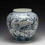 MING BLUE & WHITE WATER MARGIN STORY JAR