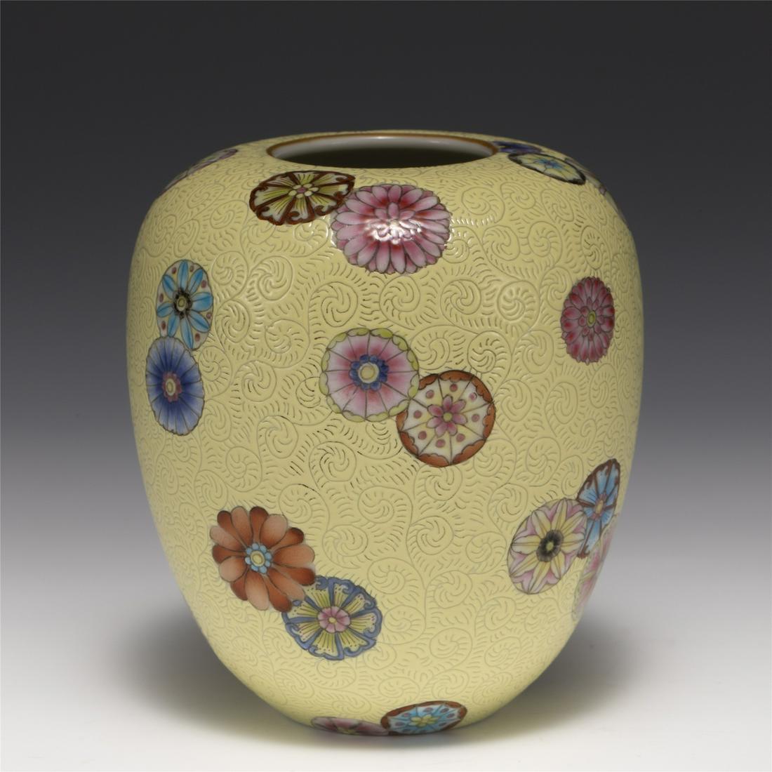 QING QIANLONG FAMILLE ROSE WATER CHENG: Dimensions: Width: 8.5 cm, Height: 10 cm Chinese Qing Dynasty Qianlong Famille Rose Porcelain Washing Pot. Potted has a thick rounded mouth lip, slight deep , raised on correspondence footed ring base