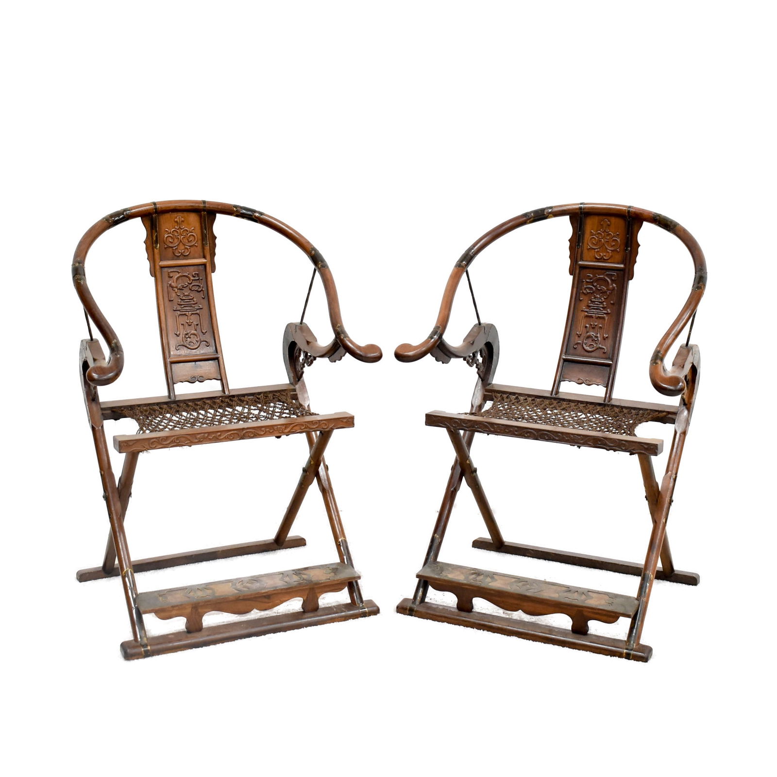 PAIR OF BRASS-MOUNTED HUANGHUALI FOLDING CHAIRS (1 of 7)