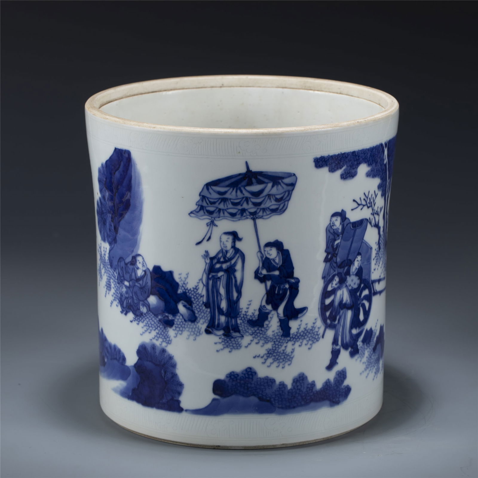 QING BLUE AND WHITE BRUSH POT (1 of 9)