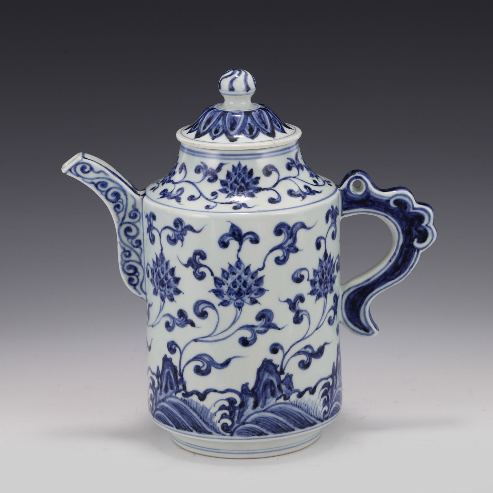 BLUE & WHITE LOTUS MOTIF LIDDED TEAPOT (1 of 9)