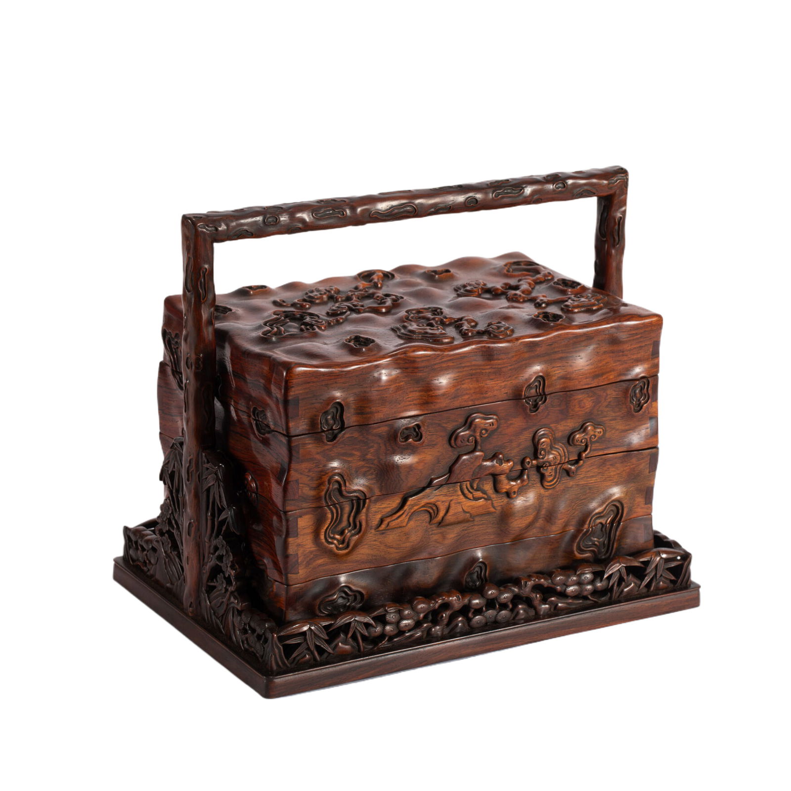 CHINESE HUANGHUALI CARVED 3 TIERS DESSERT BOX (1 of 9)
