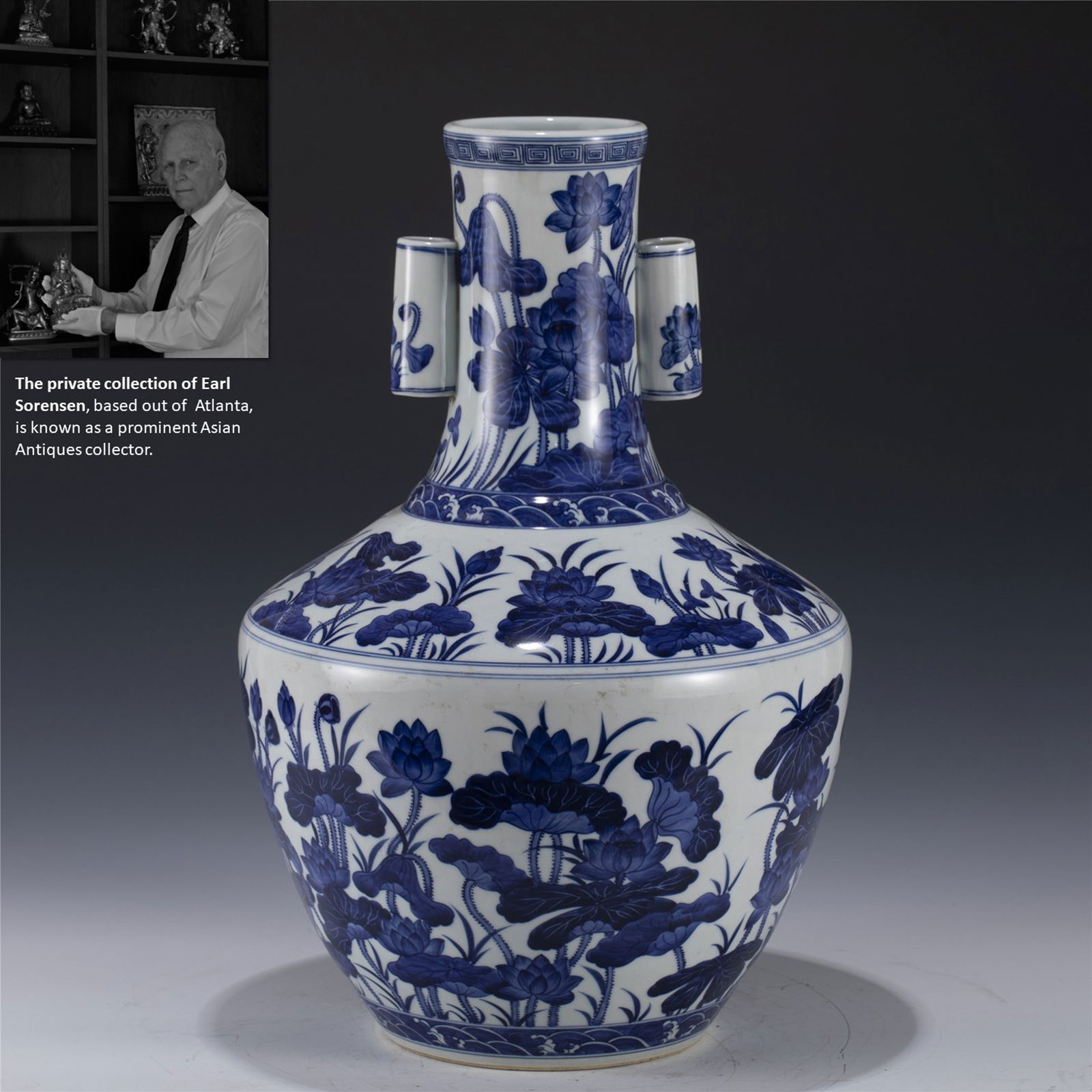 QING YONGZHENG BLUE & WHITE AMPHORA: PROVENANCE: From The private collection of Earl Sorensen, based out of Atlanta, is known as a prominent Asian Antiques collector. A International businessman whom trades with various Asian countries