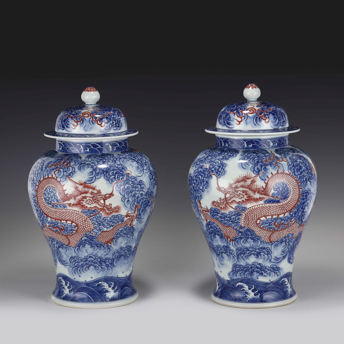 PAIR YONGZHENG GENERAL HELMET LIDDED JARS (1 of 10)
